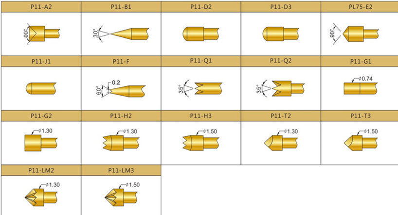 P11測(cè)試探針頭型，華榮華測(cè)試探針選型，測(cè)試探針規(guī)格型號(hào)